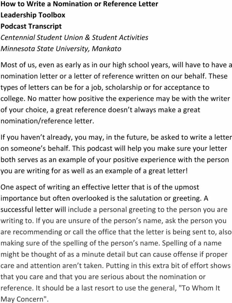 How To Write A Nomination Letter